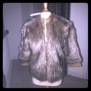 Vegan fur/vegan leather bolero jacket